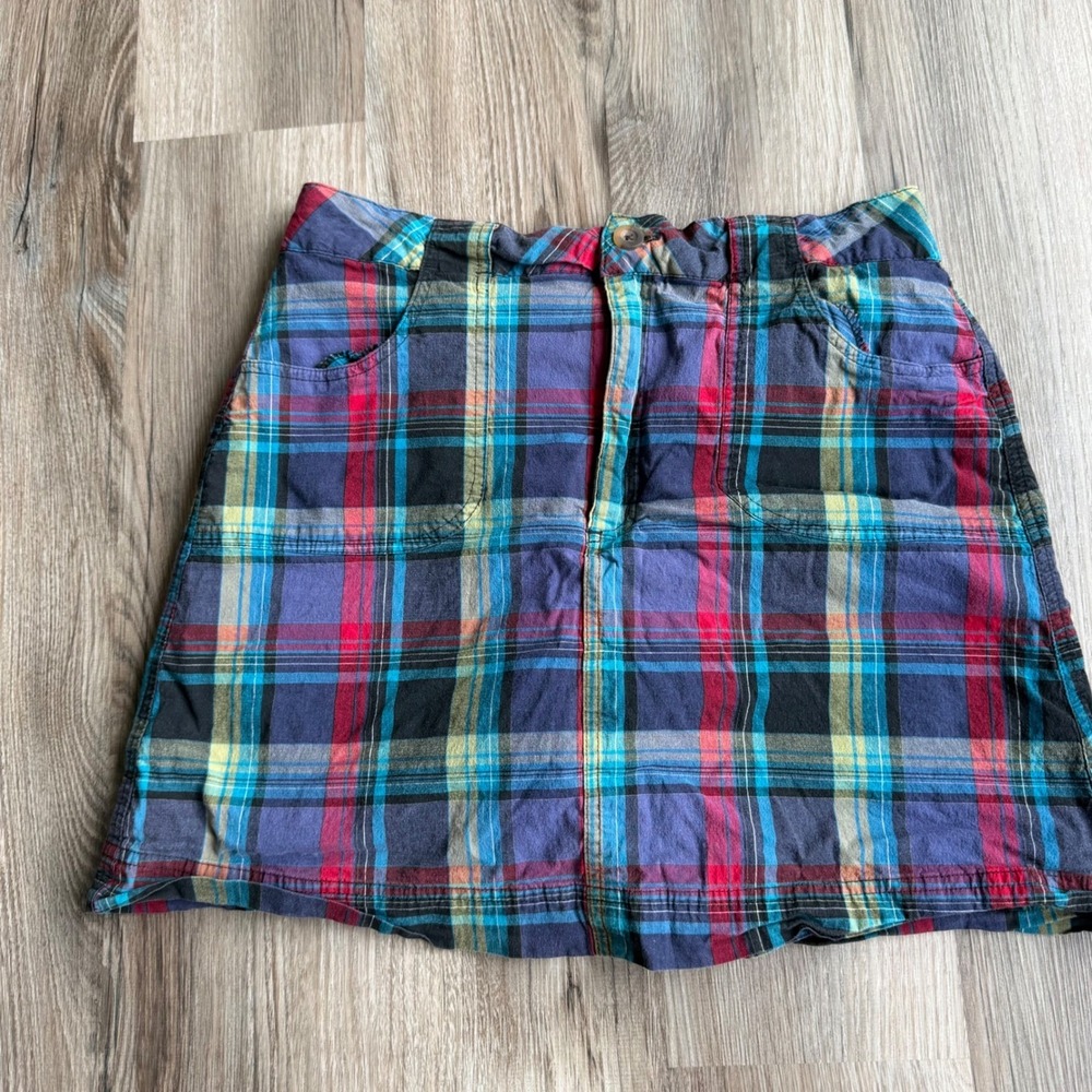 Vintage White Stag Womens Plaid Stretch Skort Peri Blue Red Cotton Blend Size 10